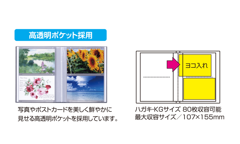 セキセイ PKH-7482 パックン ポストカードホルダー〈高透明〉 ブラック(BK)