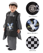 (加藤商店)KATO 527-9010 男の子3才 被布セット 黒/市松 鷹