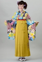 ウライ 二尺袖:レトロ 疋田雲取りに麻の葉(紺) 袴:麻の葉刺繍 (薄金茶無地) Mサイズ
