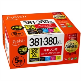 (プレジール)PlaisirPLE-C381-5P キヤノン BCI-381+380/5MP互換インクカートリッジ 5色パック