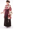 ウライ 二尺袖：ねじり梅 エンジ/袴：矢羽根刺繍 ワインボカシ 2Lサイズ